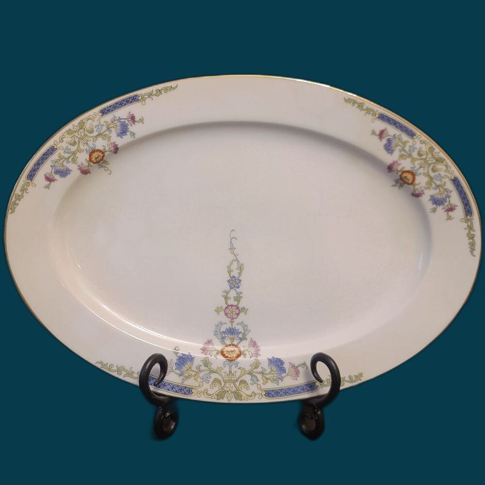 Antique‎ Hutschenreuther Selb HUT6 12" Oval Floral & Swag Serving Platter 1920's